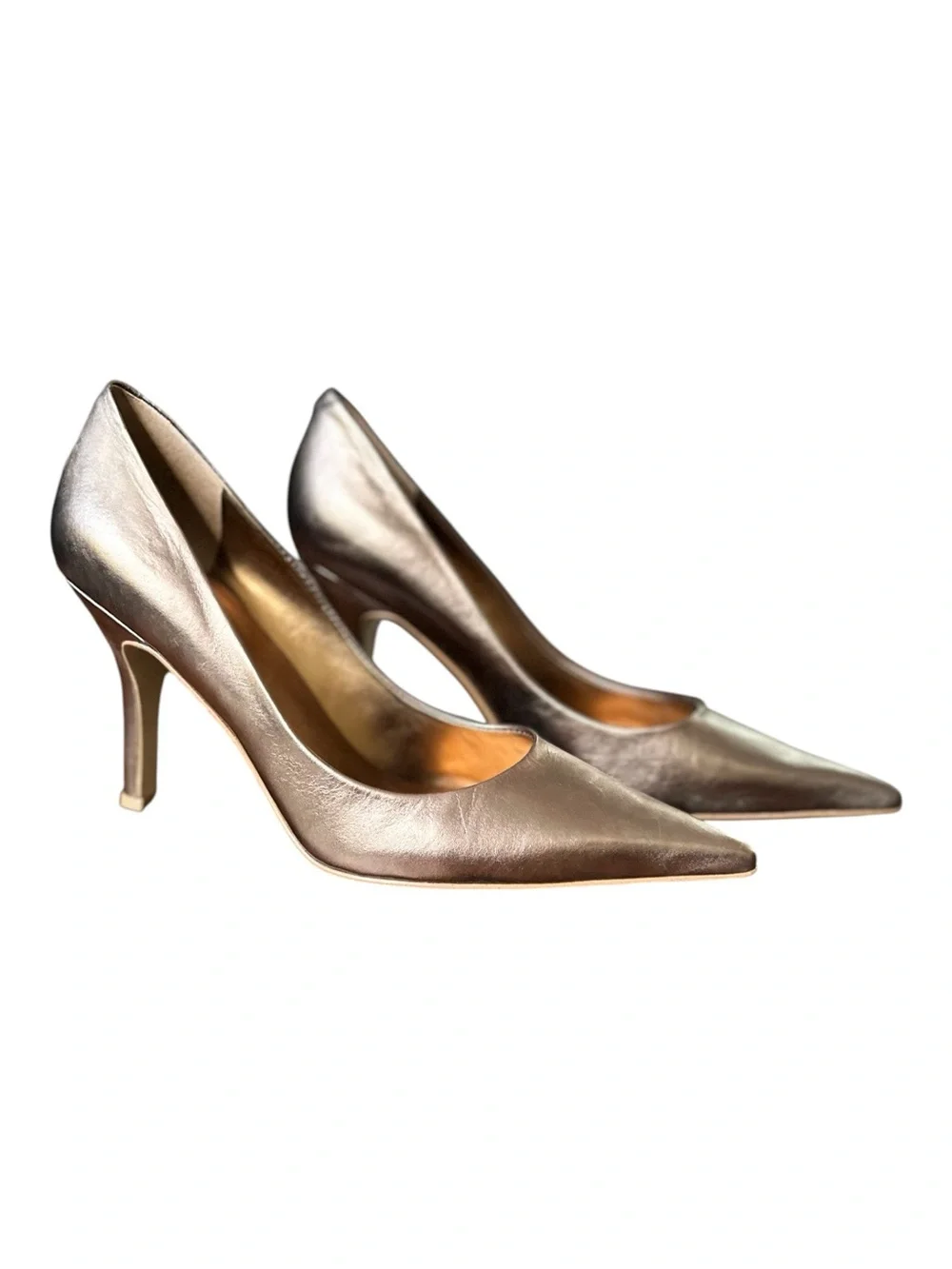 Nine West Barbe Metallic Gold Pointed Toe Pumps Size 6M Heel 4 Inch